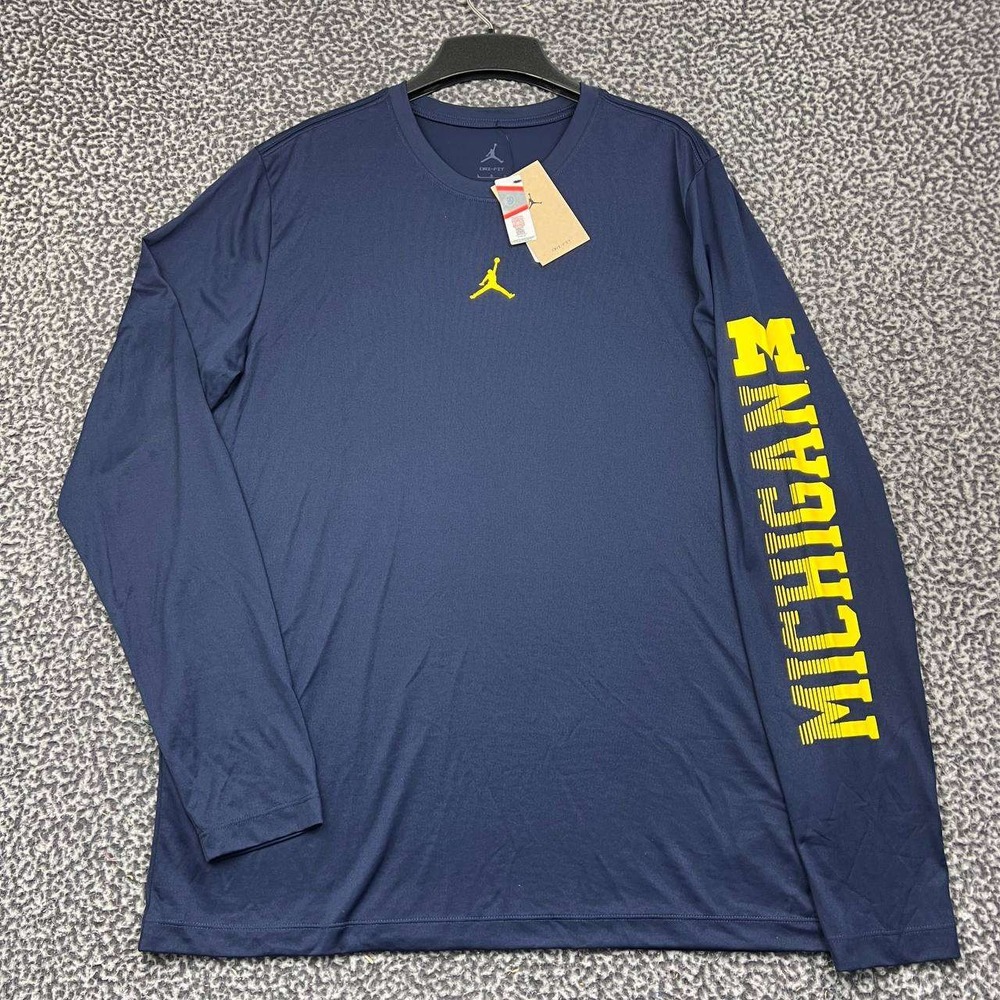 Air Jordan Michigan Wolverines Dri-FIT Shirt Men Large Navy Blue Long Sleeve New